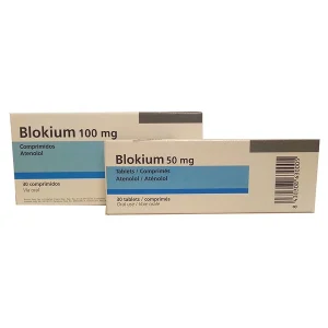 Image of Blokium 50mg tablet with text overlay