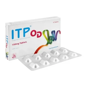 A blister pack of ITP OD tablets with accompanying text describing its uses, formula, side effects, and price.