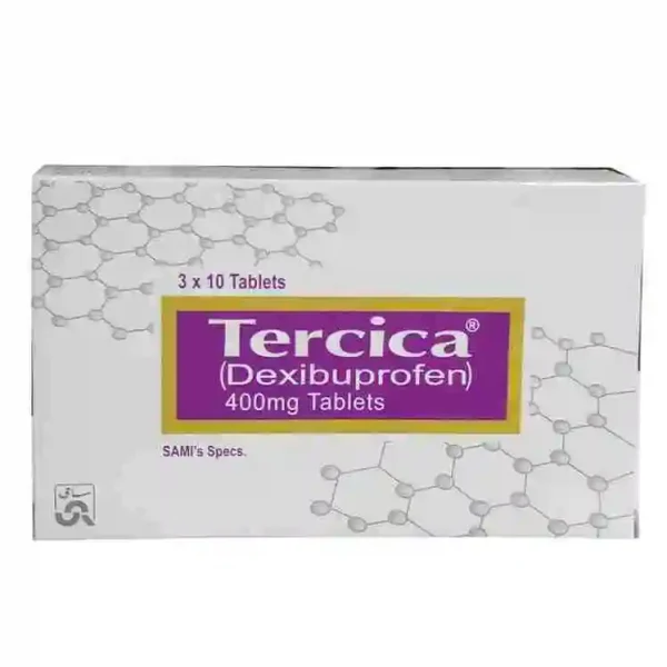 Tercica 300mg tablet surrounded by medical symbols on a white background.