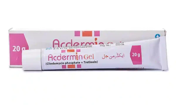 A tube of Acdermin Gel, a topical medication used to treat acne