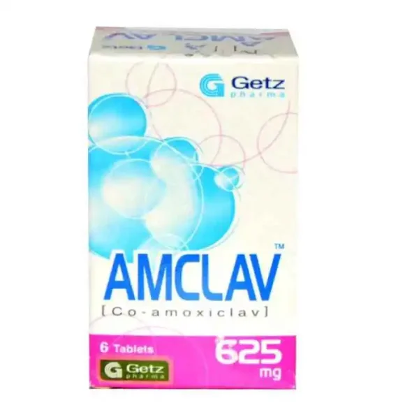Amclav 625 mg Tablet: Antibiotic medication for bacterial infections, featuring a combination of amoxicillin and clavulanic acid.