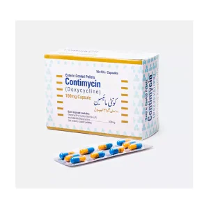 Contimycin 100mg Capsules - Antibiotic medication for bacterial infections, acne treatment, and oral health.