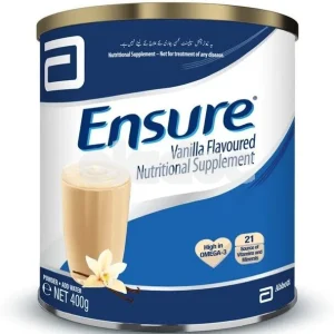Ensure Nutritional supplements: a tin of essential vitamins, minerals, and proteins for overall well-being.