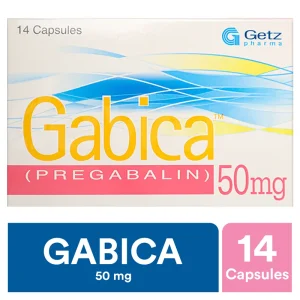 Gabica 50 mg Tablet: A white, round tablet with the marking "Gabica 50," used to relieve neuropathic pain.