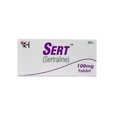 A blister pack of Sert 50mg tablets with a white background.