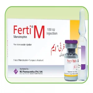Image depicting a vial and syringe labeled Ferti M Injection