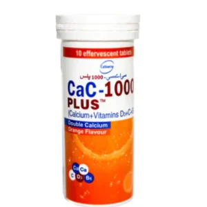 Pack of Cac 1000 Plus tablets against a white background, displaying the product name prominently.