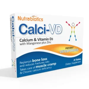 Calci Tablet - A white tablet with text imprints, surrounded by calcium-rich foods.