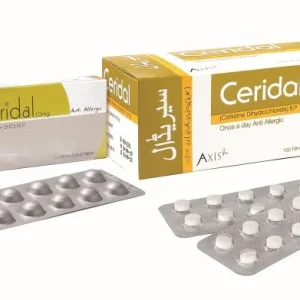 Pack of Ceridal tablets with scattered tablets around.