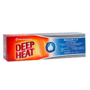 A tube of Deep Heat Cream 50gm, a topical analgesic and counter-irritant.