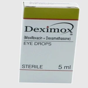 A bottle of Deximox Eye Drop.