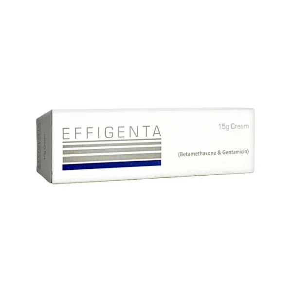 Tube of Effigenta cream surrounded by scattered cream.