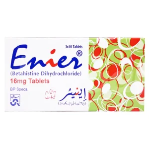 Blister pack of Enier 16mg tablets with tablets arranged in compartments, against a white background.