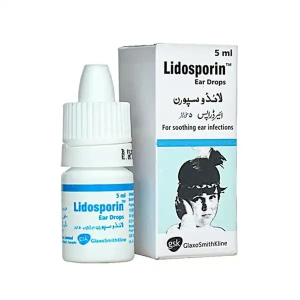 Illustration of Lidosporin Ear Drops bottle and dropper