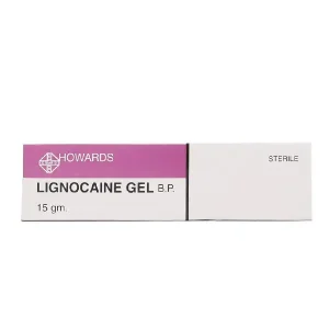 A tube of Lignocaine Gel 15gm with a white background.
