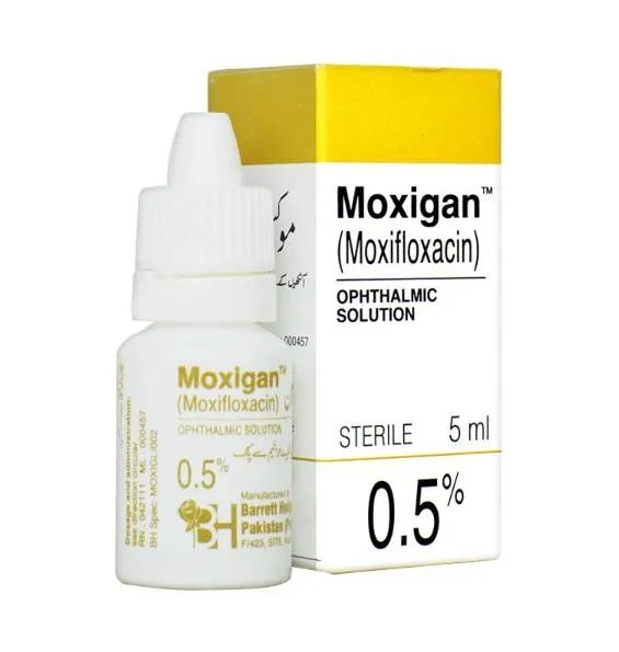 Moxigan Eye Drops bottle with a dropper