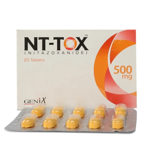 A blister pack of NT-Tox 500mg tablets.