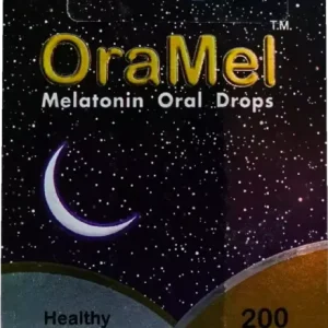 Bottle of OraMel Oral Drops with dropper, against a white background.