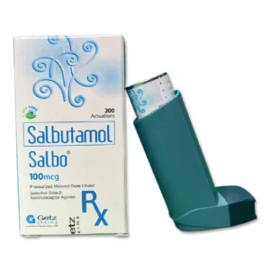 Salbo Inhaler 100 mg with blue cap, against a white background.