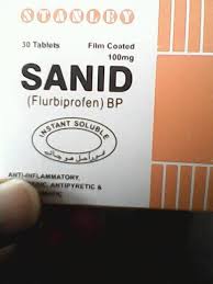Blister pack of Sanid 100mg tablets with tablets arranged in compartments, against a white background.