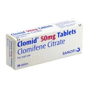 A blister pack of Clomid tablets, with the product name and dosage clearly visible.