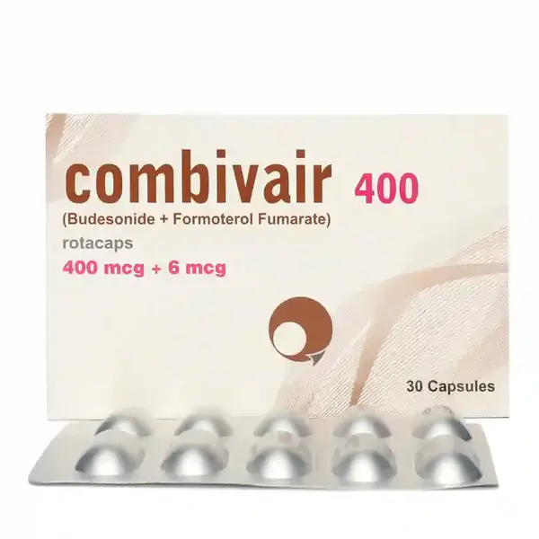 Combivair 400mcg pills with a blister pack on a white surface.
