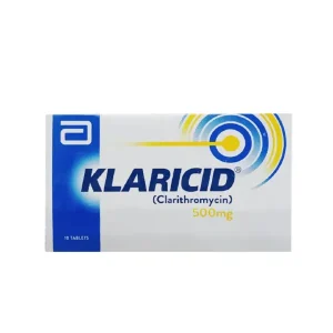 A pack of Klaricid 500mg tablets, displaying the product name and dosage information.