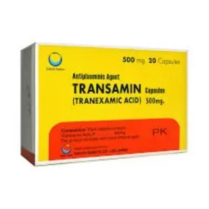 A vial of Transamin Injection 500mg, with the product name and dosage prominently displayed.