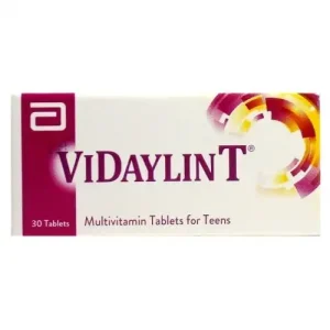 A pack of Vidaylin T Tablets with various vitamins and minerals displayed.