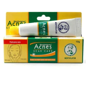 Tube of Acnes Scar Care Cream on a white background.
