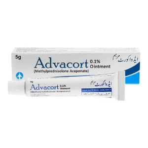 Advacort Ointment tube, a topical corticosteroid for skin conditions.