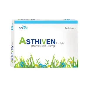 A pack of Asthiven Tablet 10mg, a medication for smooth muscle spasms and irritable bowel syndrome symptoms.