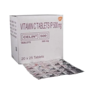 A pack of Celin 500 Tablets surrounded by fresh oranges, highlighting its vitamin C content and health benefits.