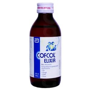 A bottle of Cofcol Elixir Syrup.