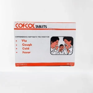 A blister pack of Cofcol Tablets, with the brand name and dosage information clearly visible.