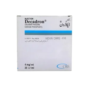 A vial of Decadron injection, a medication containing the steroid dexamethasone, used for various medical conditions