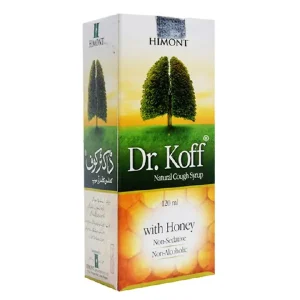 Bottle of Dr. Koff syrup with ingredients list and dropper