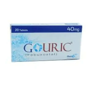 An image showing a pack of Gouric 40mg tablets, used for the management of gout, containing Febuxostat 40mg.