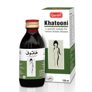 A bottle of Khatooni 120ml syrup - a herbal preparation for female health.