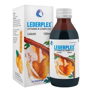 A bottle of Lederplex Syrup - a multivitamin and iron supplement.