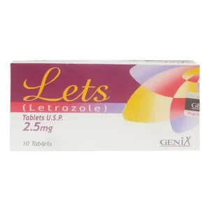 Lets Tablet 2.5mg blister pack, a medication primarily used for breast cancer treatment.