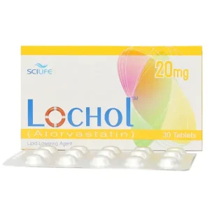 Lochol 20mg Tablet displayed against a white background.