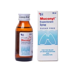 Muconyl Syrup: Clears the respiratory tract and breaks up phlegm.