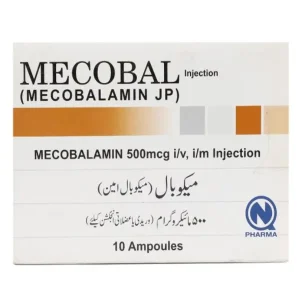 A vial of Mecobal injection 500 mcg with a syringe.
