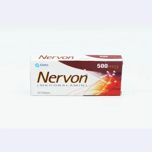Blister pack of Nervon Tablets 500mcg with the tablets visible.
