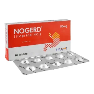 A blister pack of Nogerd tablets 50mg, with the tablets visible through the packaging.
