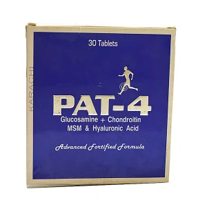 image of Pat-4 tablets could be: "Pat-4 tablets, a joint health supplement containing 400 mg of chondroitin and 500 mg of glucosamine.