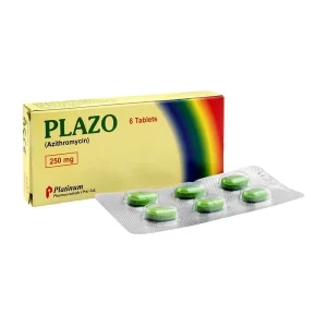 Plazo Tablet 250mg blister pack, containing azithromycin, an antibiotic medication.