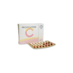 A blister pack of Progyluton tablets, with the tablets visible through the packaging.