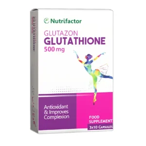 Nutrifactor Glutazon Glutathione 500mg Capsule: Antioxidant for Skin Health and Immune System.